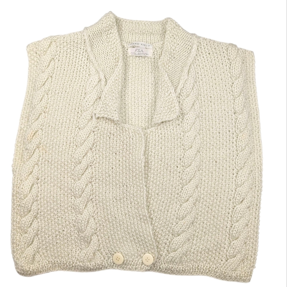 Vintage hand knit, cable knit cardigan sweater vest W 2 lower buttons. Medium